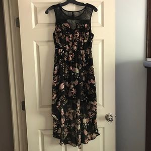 EUC black floral hi low dress